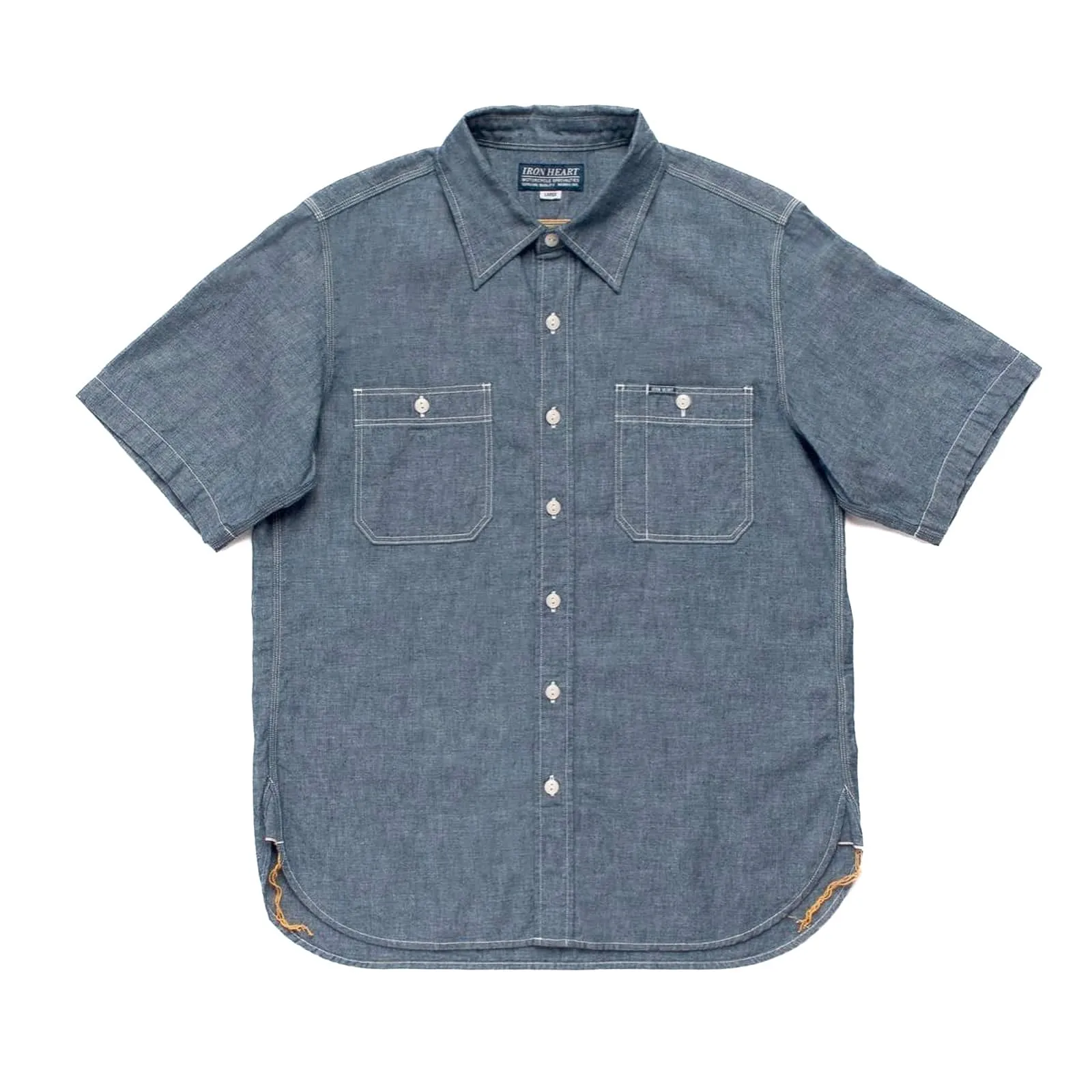 IHSH-285-IND - 5.5oz Selvedge Chambray Short Sleeved Work Shirt - Indigo