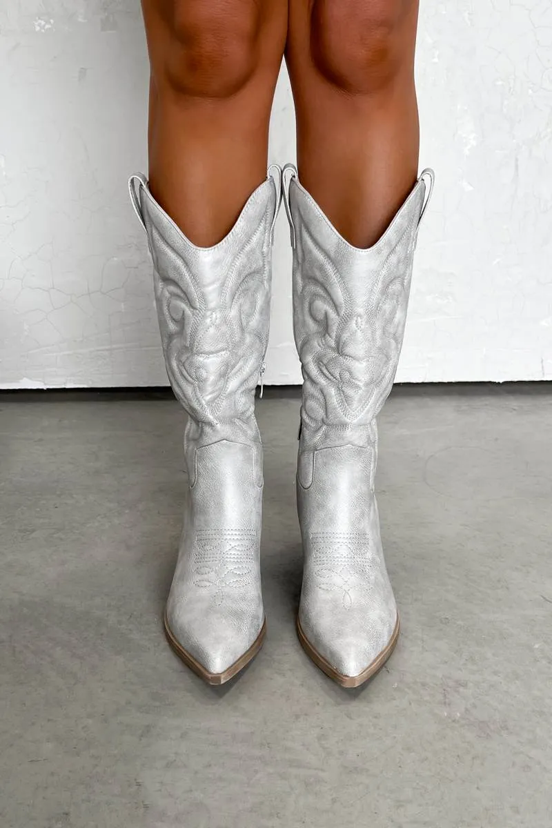 INDIANA Cowboy Western Boots - Silver