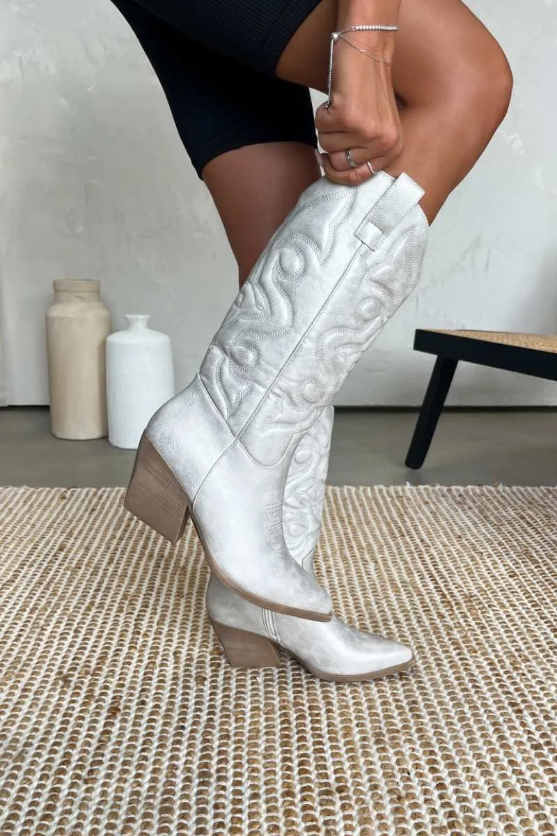 INDIANA Cowboy Western Boots - Silver