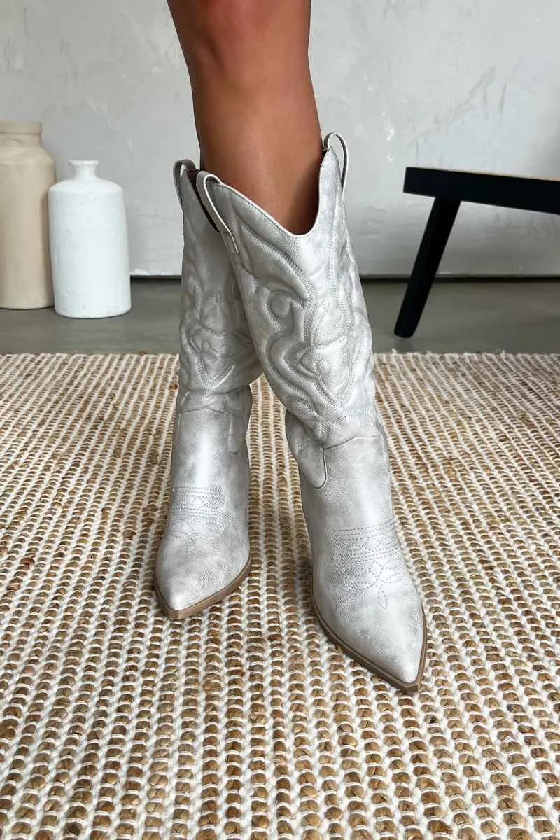 INDIANA Cowboy Western Boots - Silver