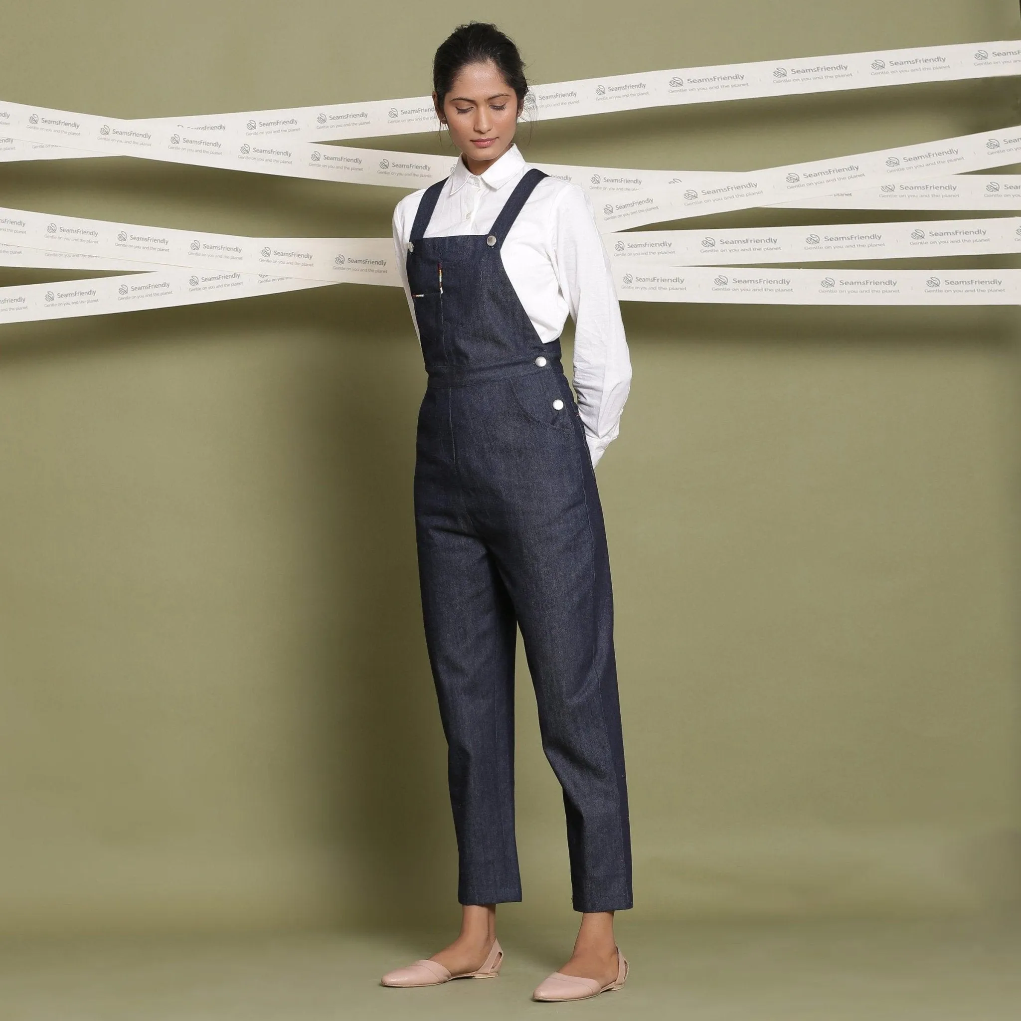 Indigo 100% Cotton Denim Strap Sleeve Dungaree