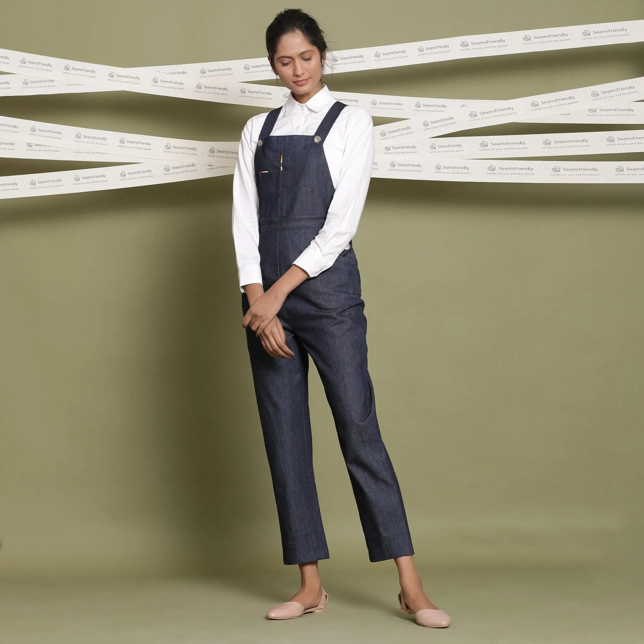 Indigo 100% Cotton Denim Strap Sleeve Dungaree