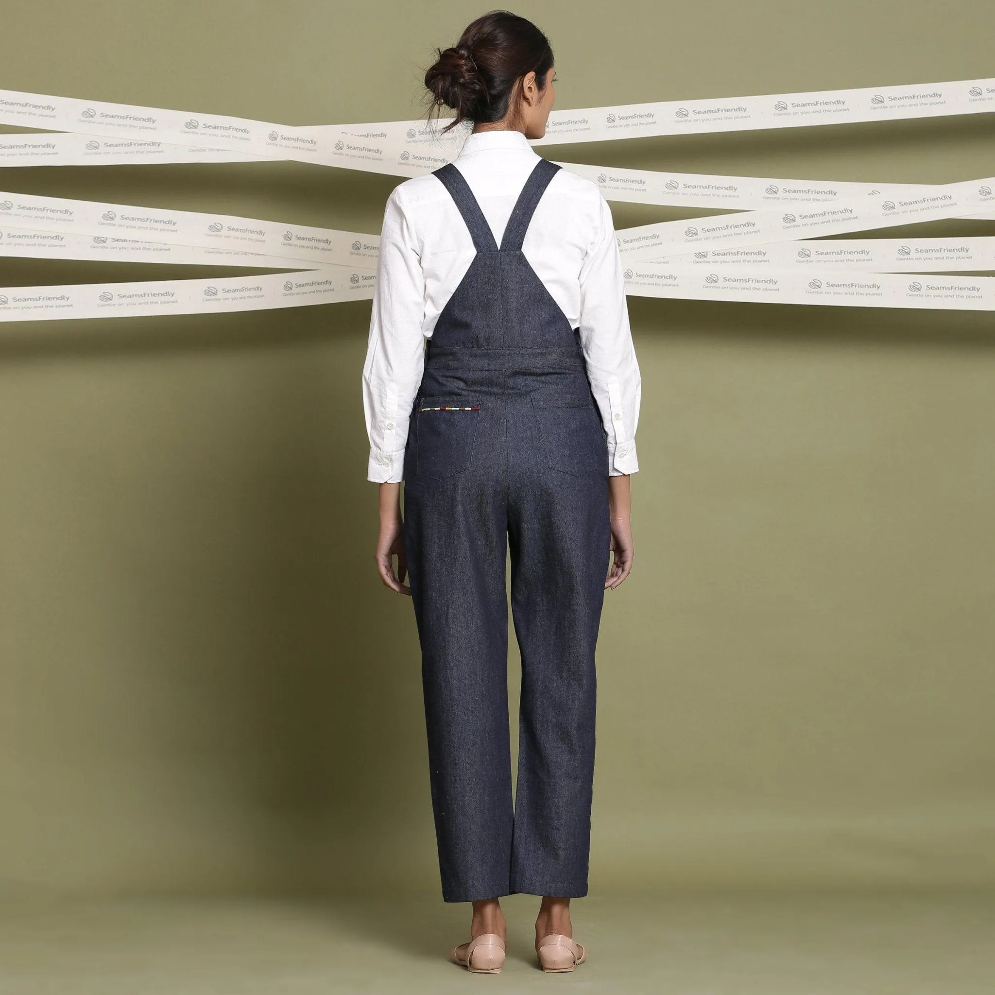 Indigo 100% Cotton Denim Strap Sleeve Dungaree