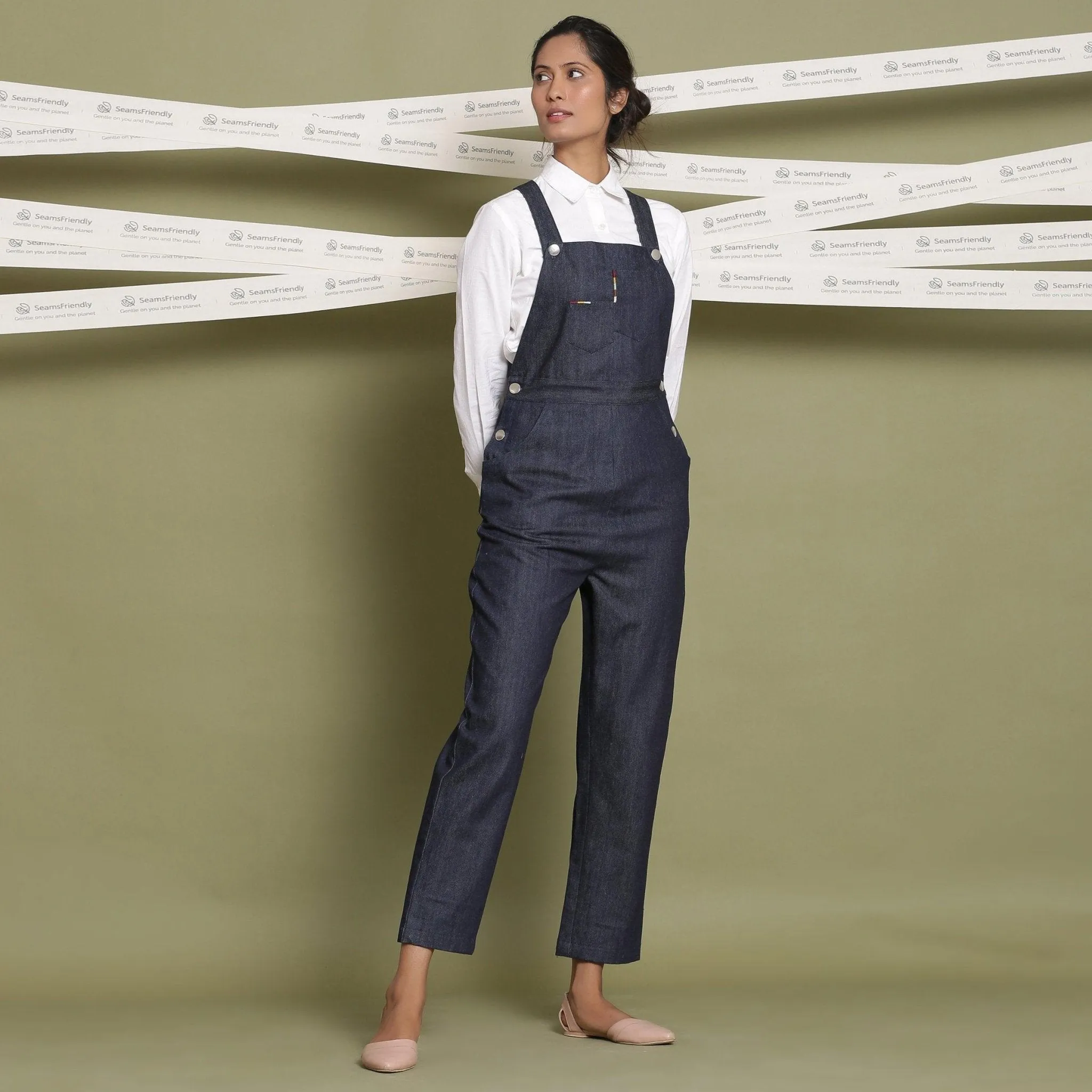 Indigo 100% Cotton Denim Strap Sleeve Dungaree