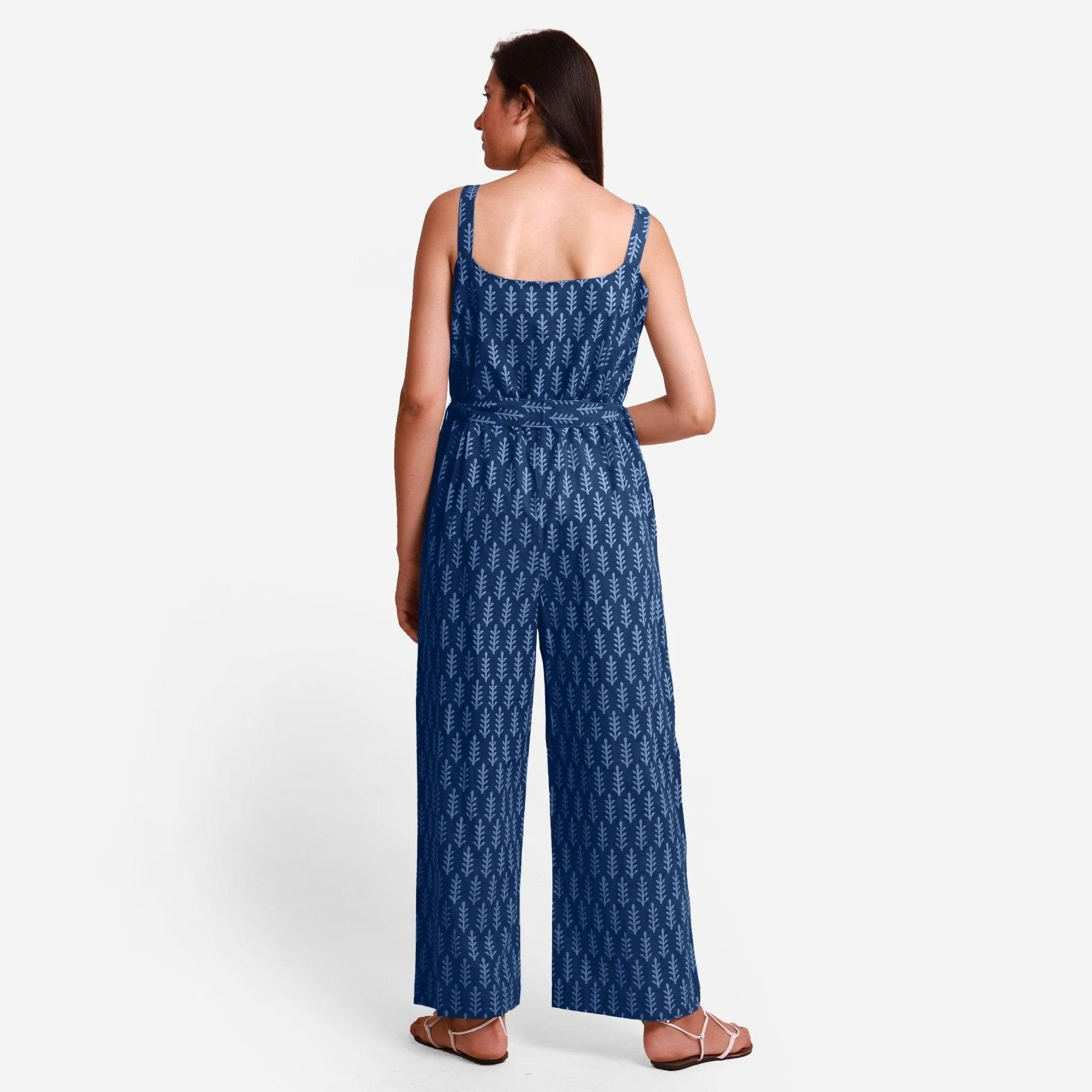 Indigo Dabu Block Print Ankle Length Cotton Jumpsuit