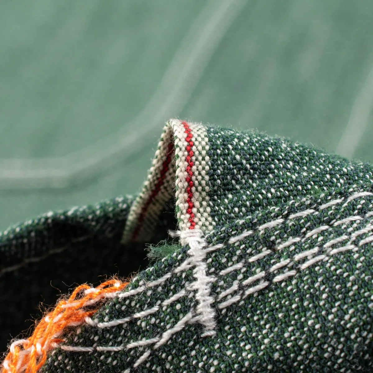 Iron Heart IH-290 Moc Twist Selvedge Chambray Work Shirt Green Salt and Jalapeno