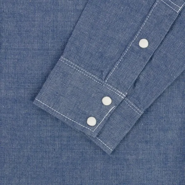 Iron Heart  IHSH-13 10oz Selvedge Chambray Single Yoke Western Shirt - Blue