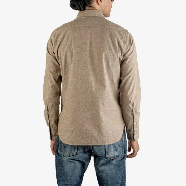 Iron Heart  IHSH-344 10oz Selvedge Chambray Work Shirt Khaki