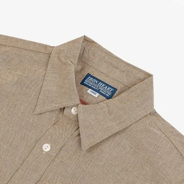 Iron Heart  IHSH-344 10oz Selvedge Chambray Work Shirt Khaki