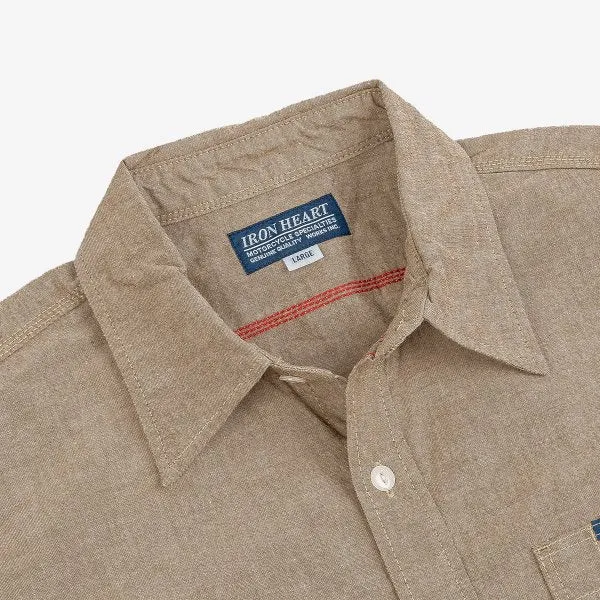 Iron Heart  IHSH-344 10oz Selvedge Chambray Work Shirt Khaki