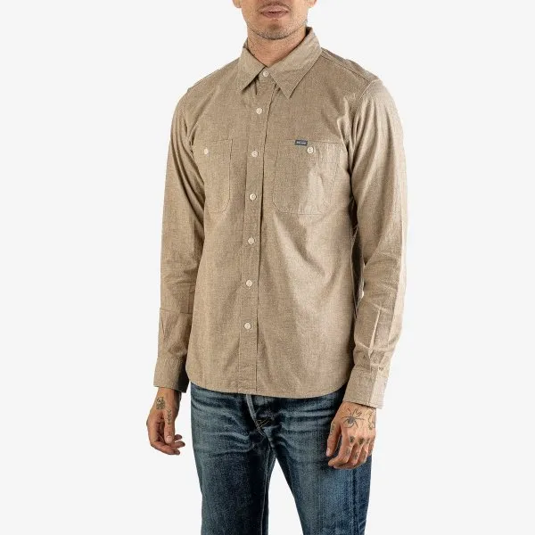 Iron Heart  IHSH-344 10oz Selvedge Chambray Work Shirt Khaki