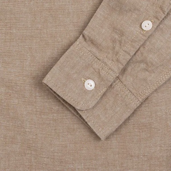 Iron Heart  IHSH-344 10oz Selvedge Chambray Work Shirt Khaki