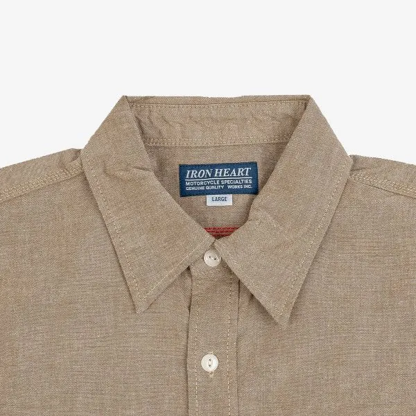 Iron Heart  IHSH-344 10oz Selvedge Chambray Work Shirt Khaki