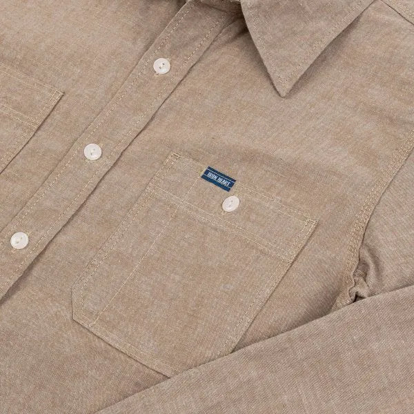 Iron Heart  IHSH-344 10oz Selvedge Chambray Work Shirt Khaki