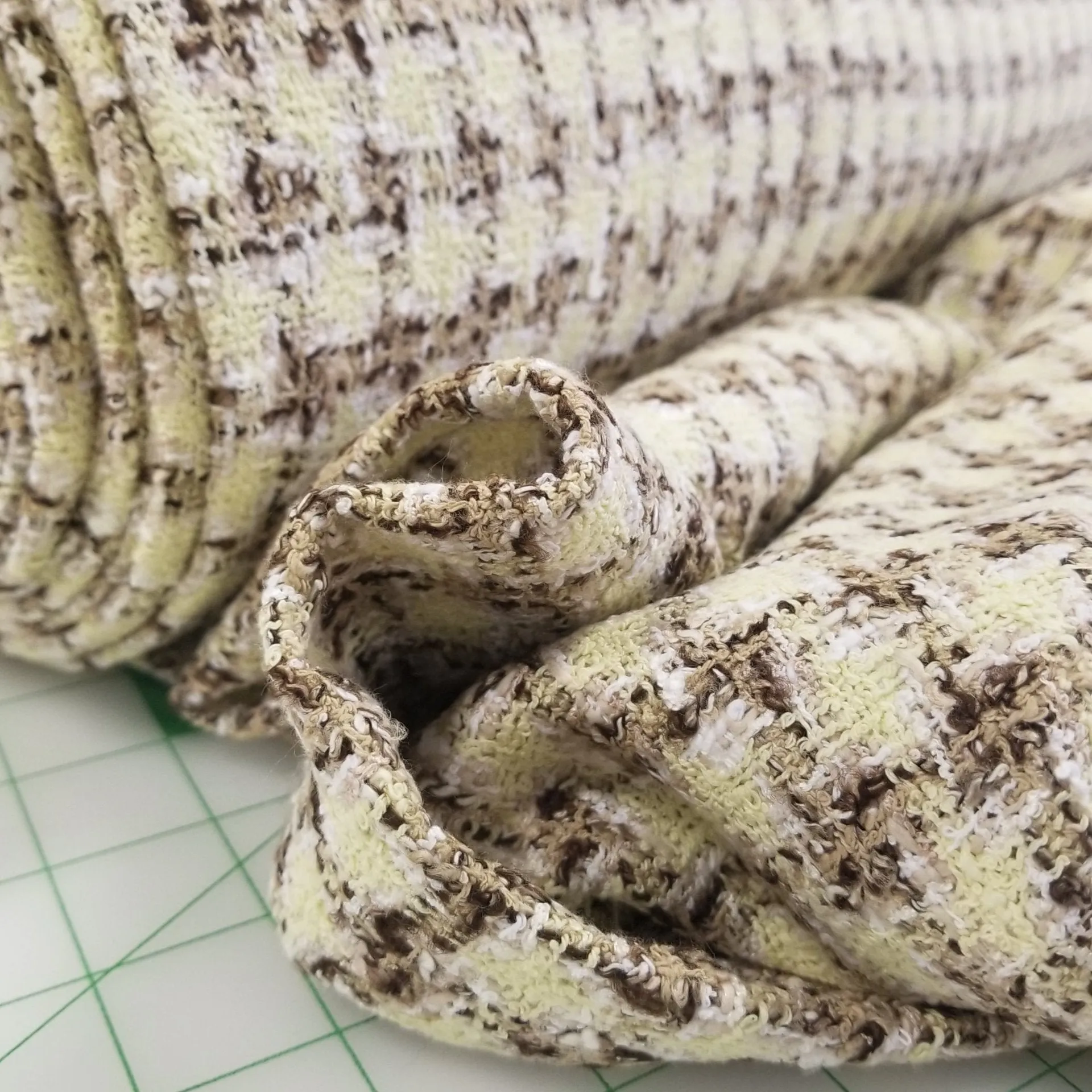 Italian Designer Deadstock Famous Maker Couture Wool Blend Banana Yellow Spring Check Tweed Fabric- by the yard