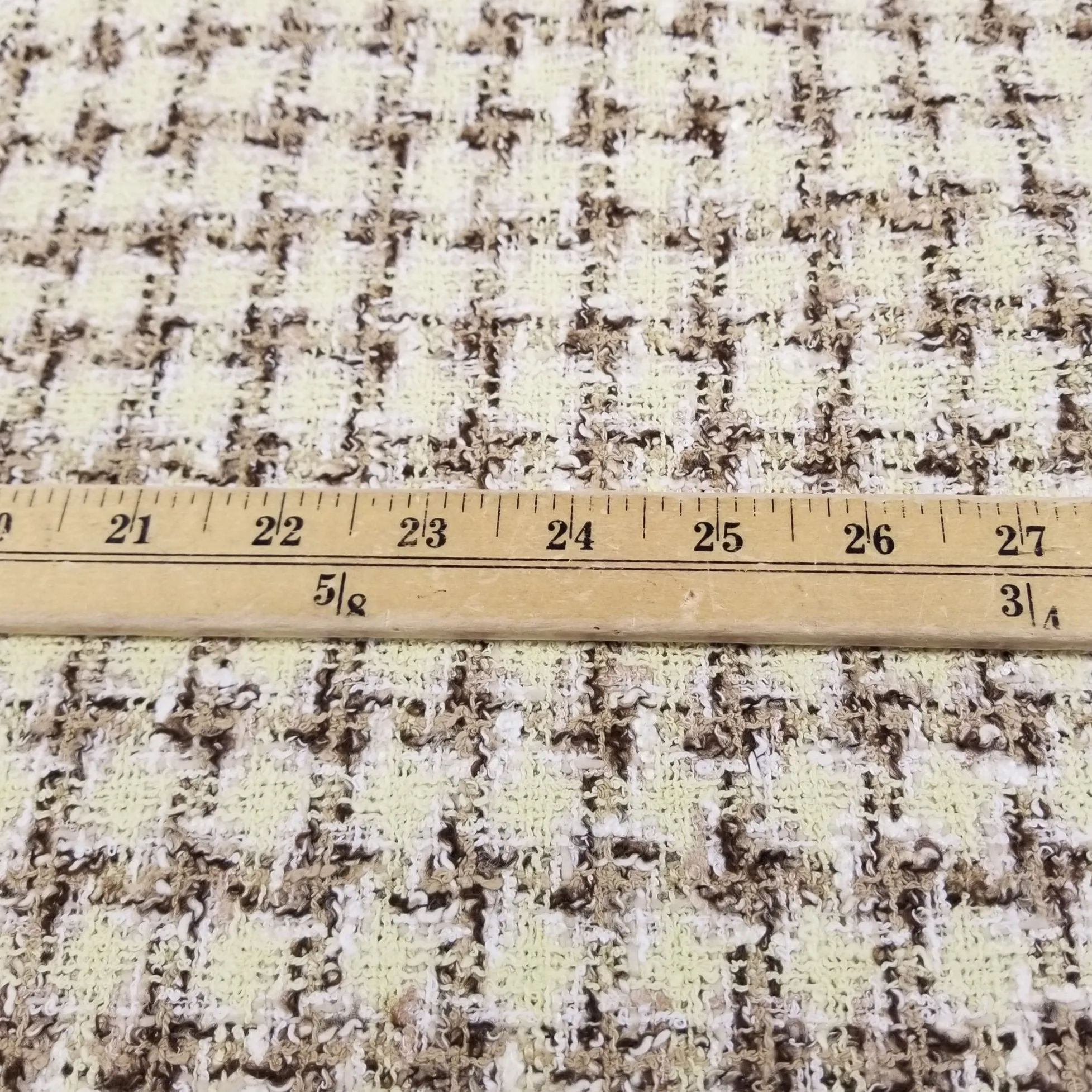 Italian Designer Deadstock Famous Maker Couture Wool Blend Banana Yellow Spring Check Tweed Fabric- by the yard