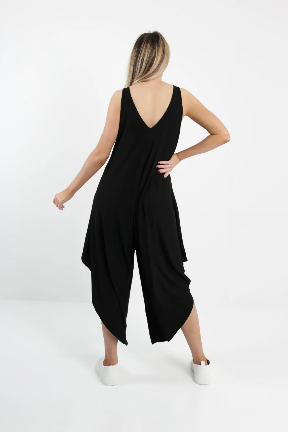 Italian Sleeveless Plain Jersey Jumpsuit
