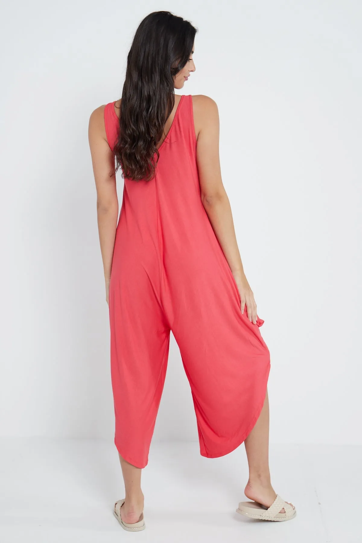 Italian Sleeveless Plain Jersey Jumpsuit