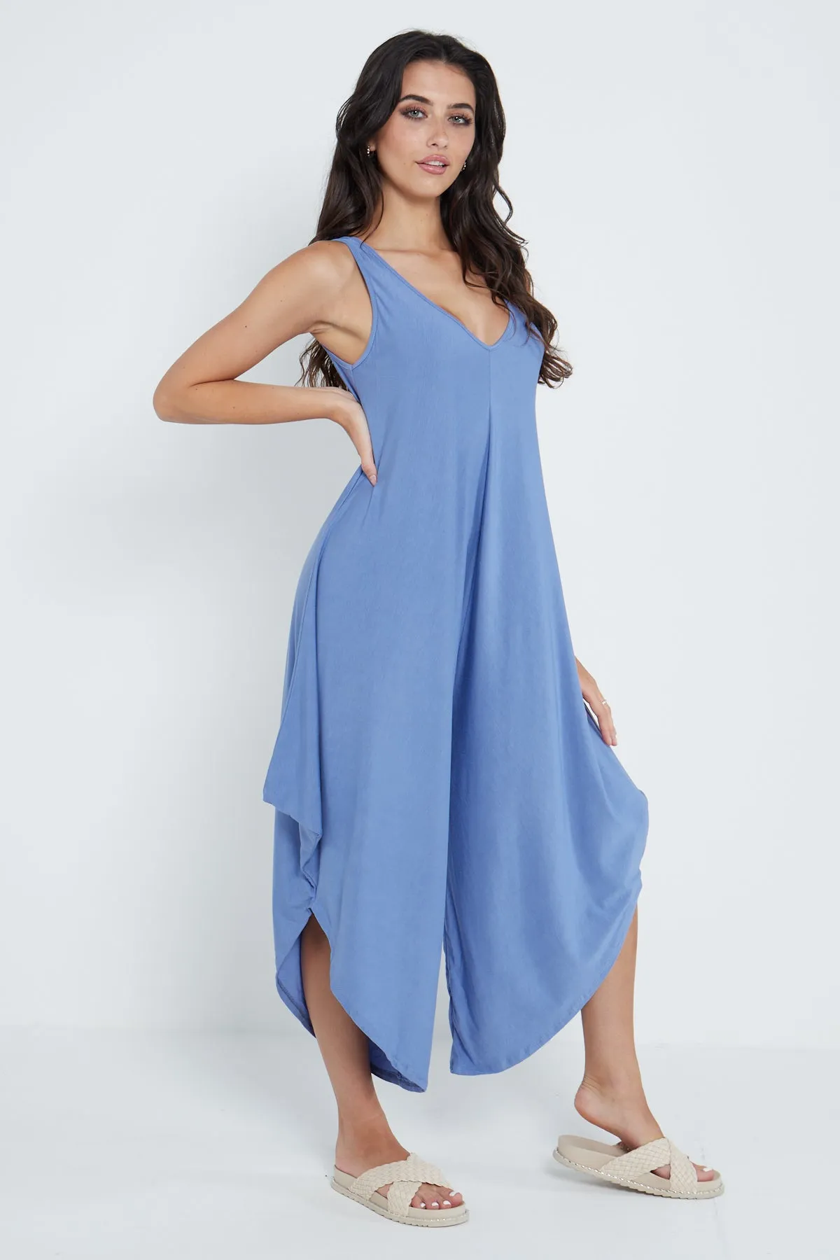 Italian Sleeveless Plain Jersey Jumpsuit