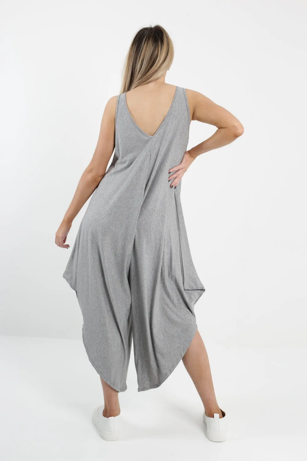 Italian Sleeveless Plain Jersey Jumpsuit