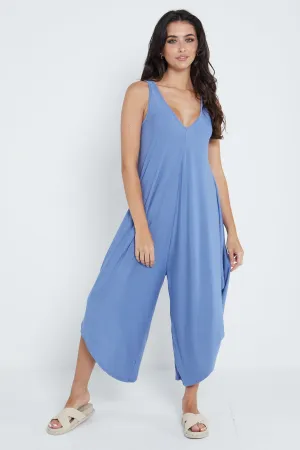 Italian Sleeveless Plain Jersey Jumpsuit
