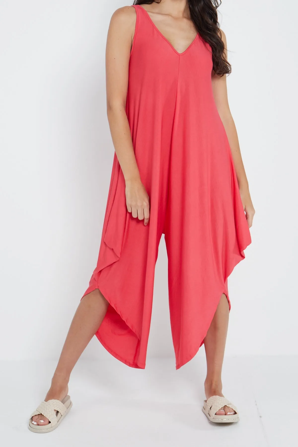 Italian Sleeveless Plain Jersey Jumpsuit