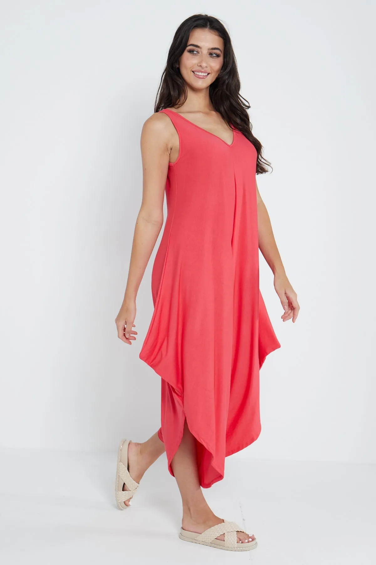 Italian Sleeveless Plain Jersey Jumpsuit