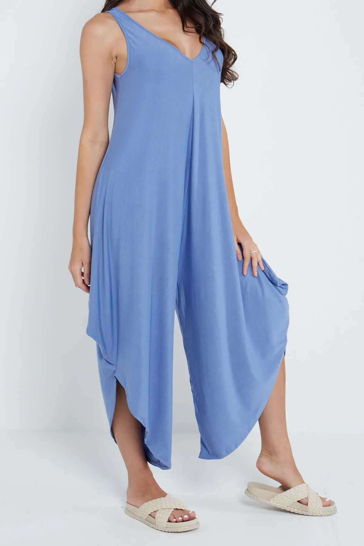 Italian Sleeveless Plain Jersey Jumpsuit