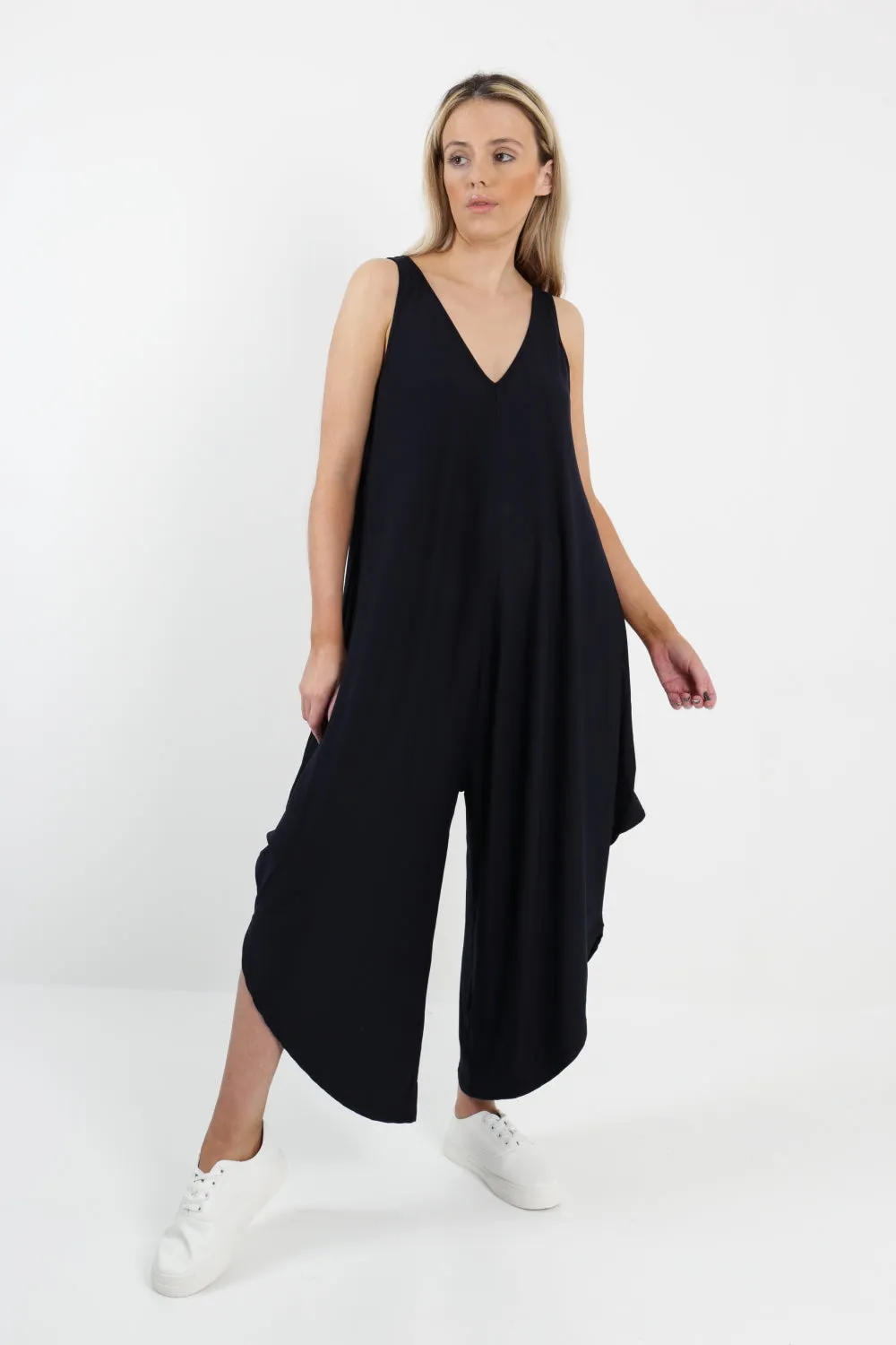 Italian Sleeveless Plain Jersey Jumpsuit