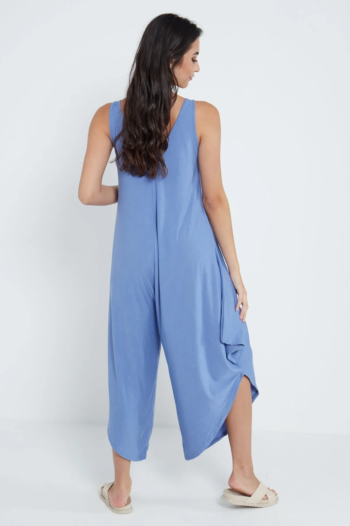Italian Sleeveless Plain Jersey Jumpsuit