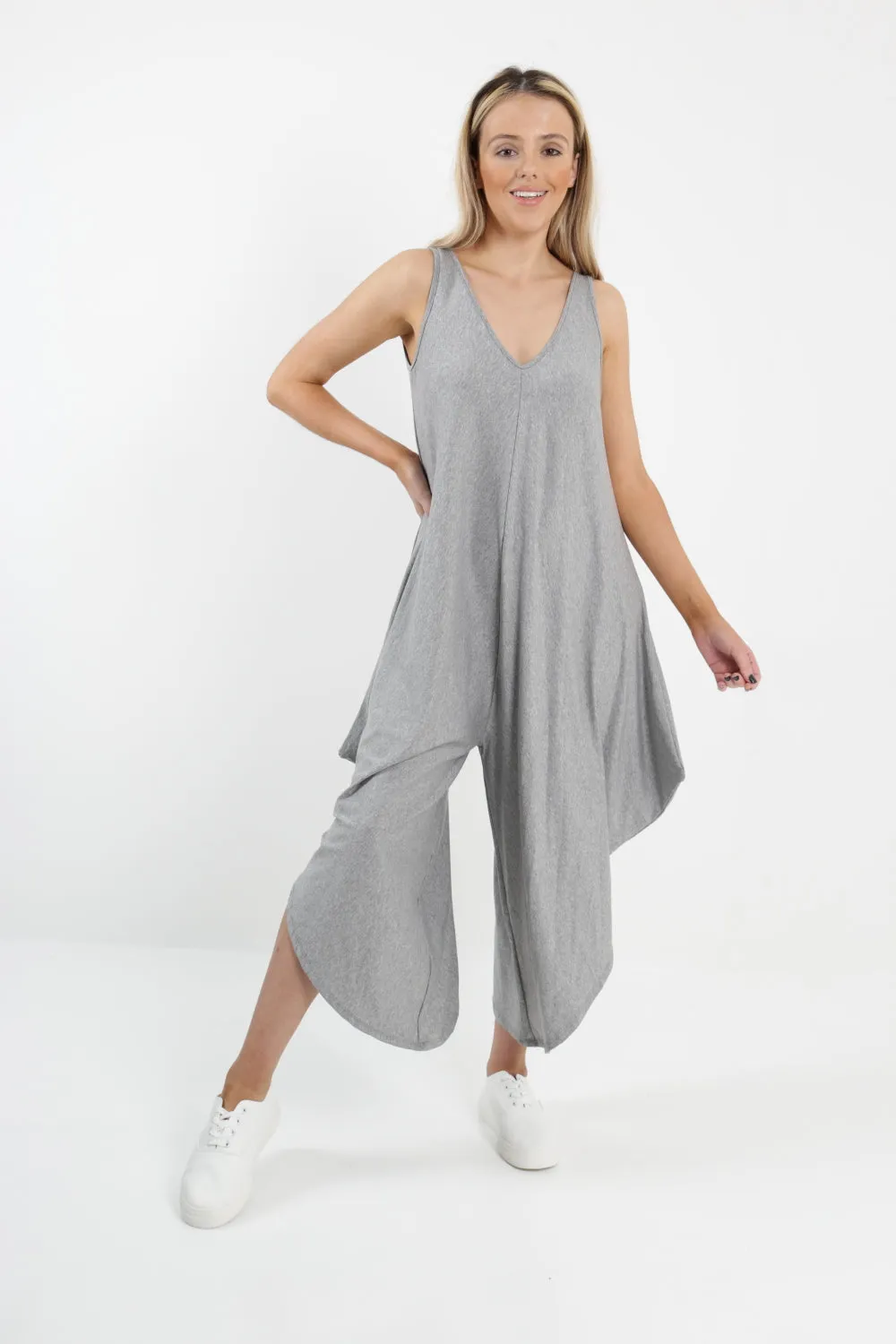 Italian Sleeveless Plain Jersey Jumpsuit