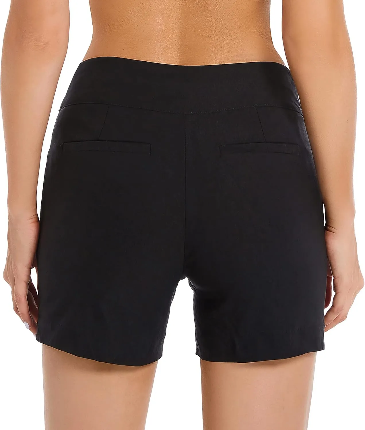 JAMfit Women's Chino Shorts - 4" Inseam, High Waisted, Elastic, Summer Casual Shorts with 2 Front Pockets