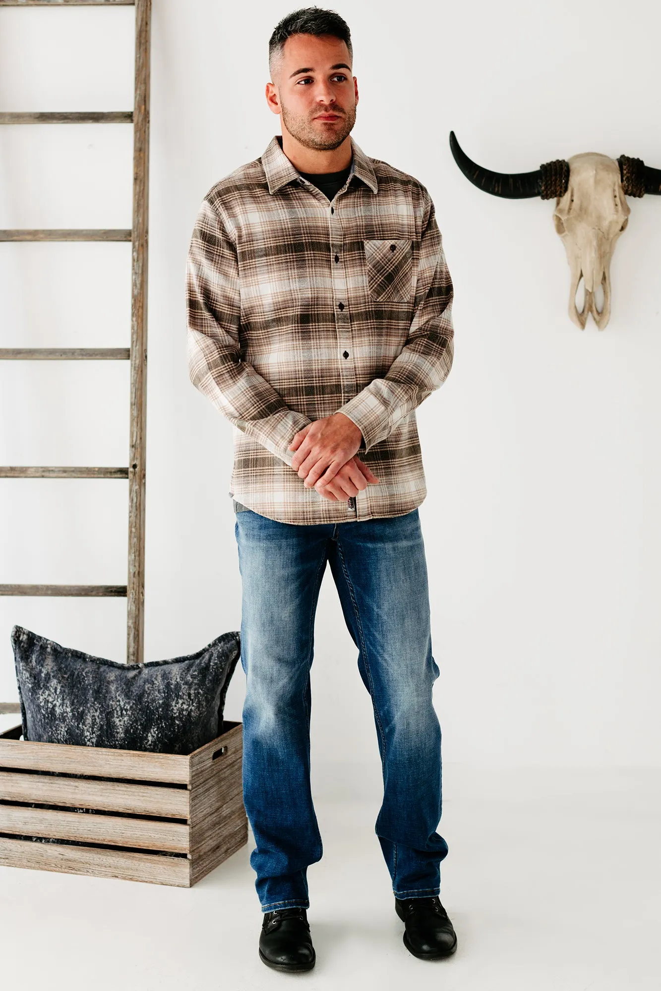 Jayden Brushed Flannel Top (Brown/Cream)