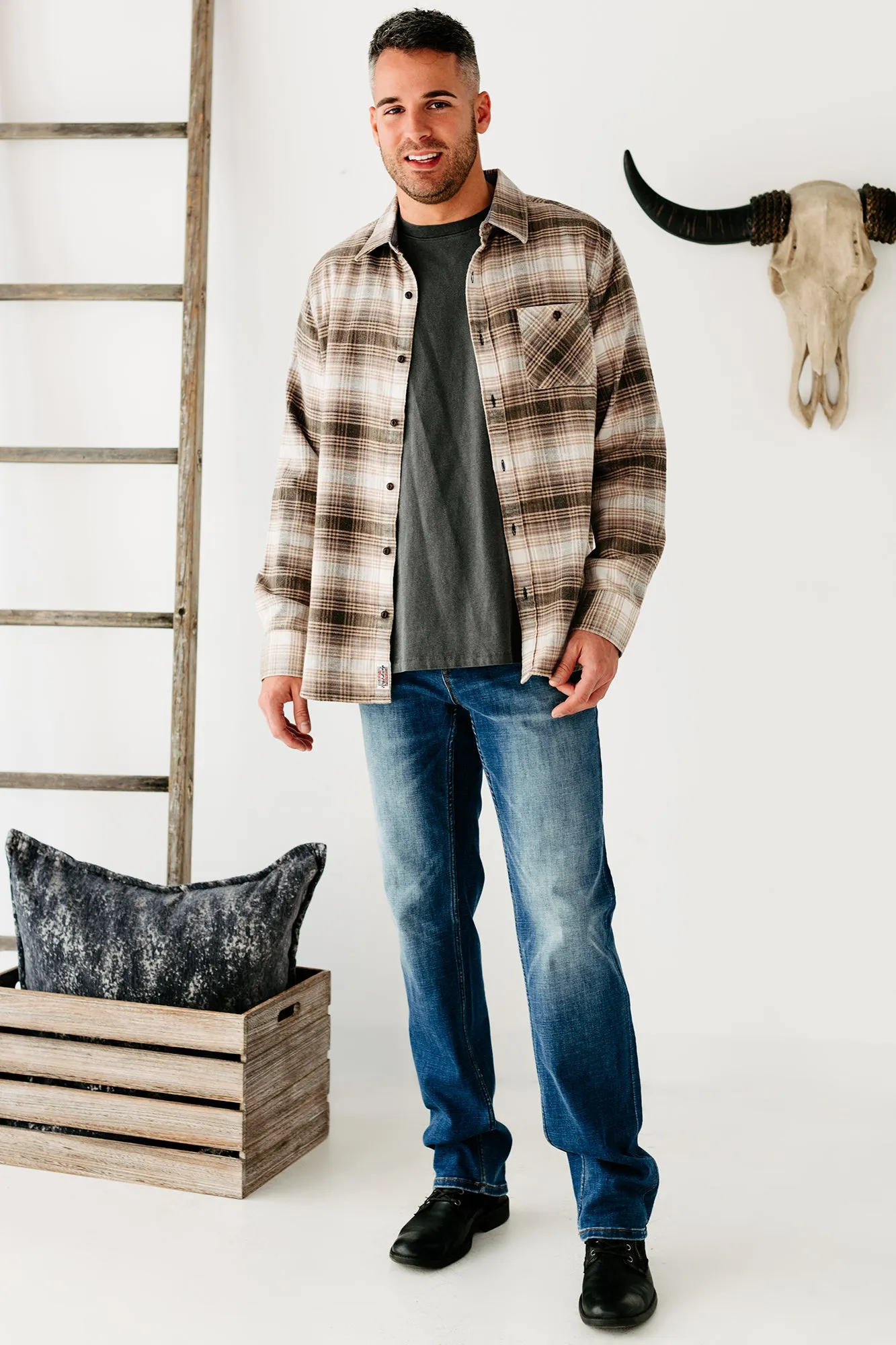 Jayden Brushed Flannel Top (Brown/Cream)