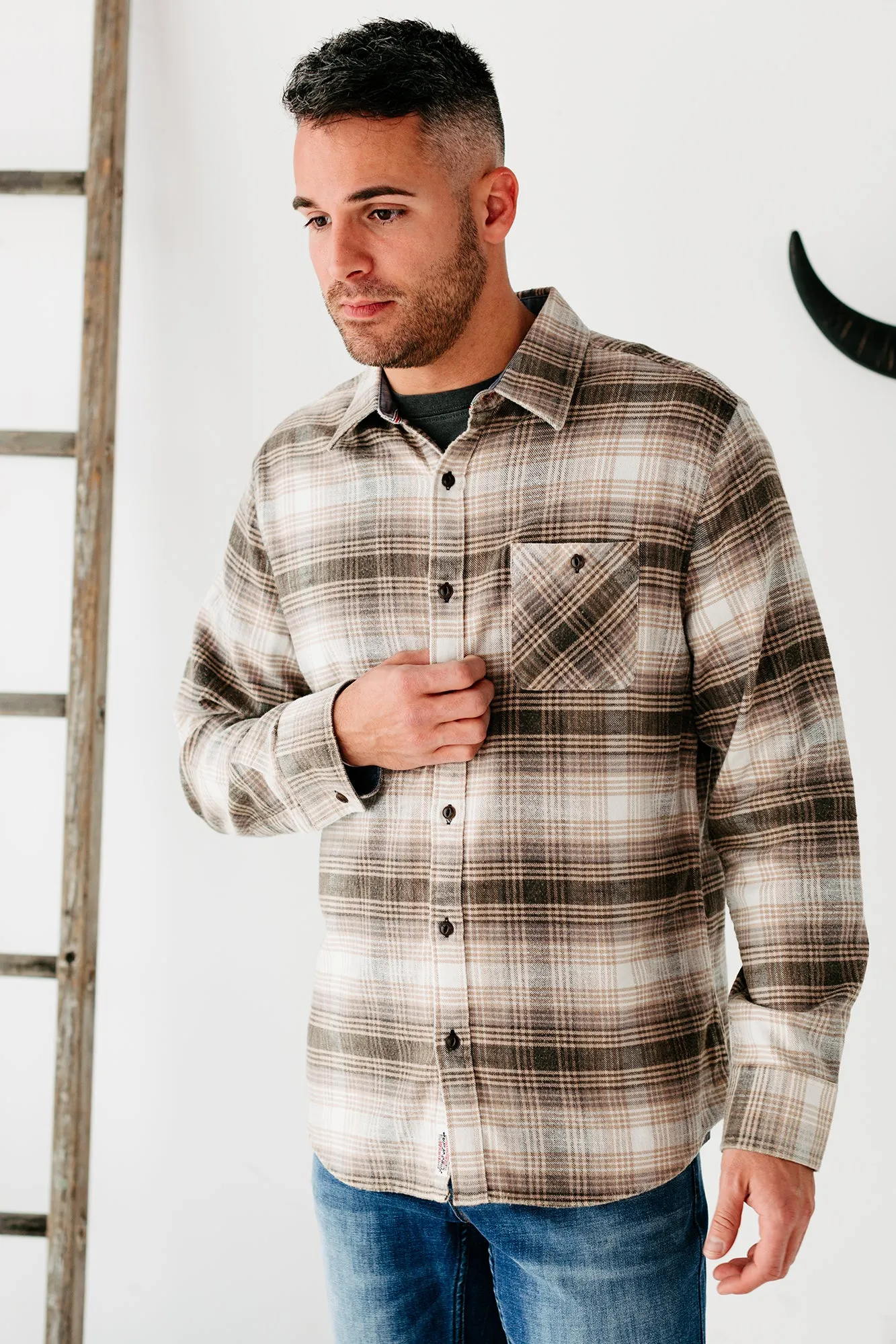 Jayden Brushed Flannel Top (Brown/Cream)