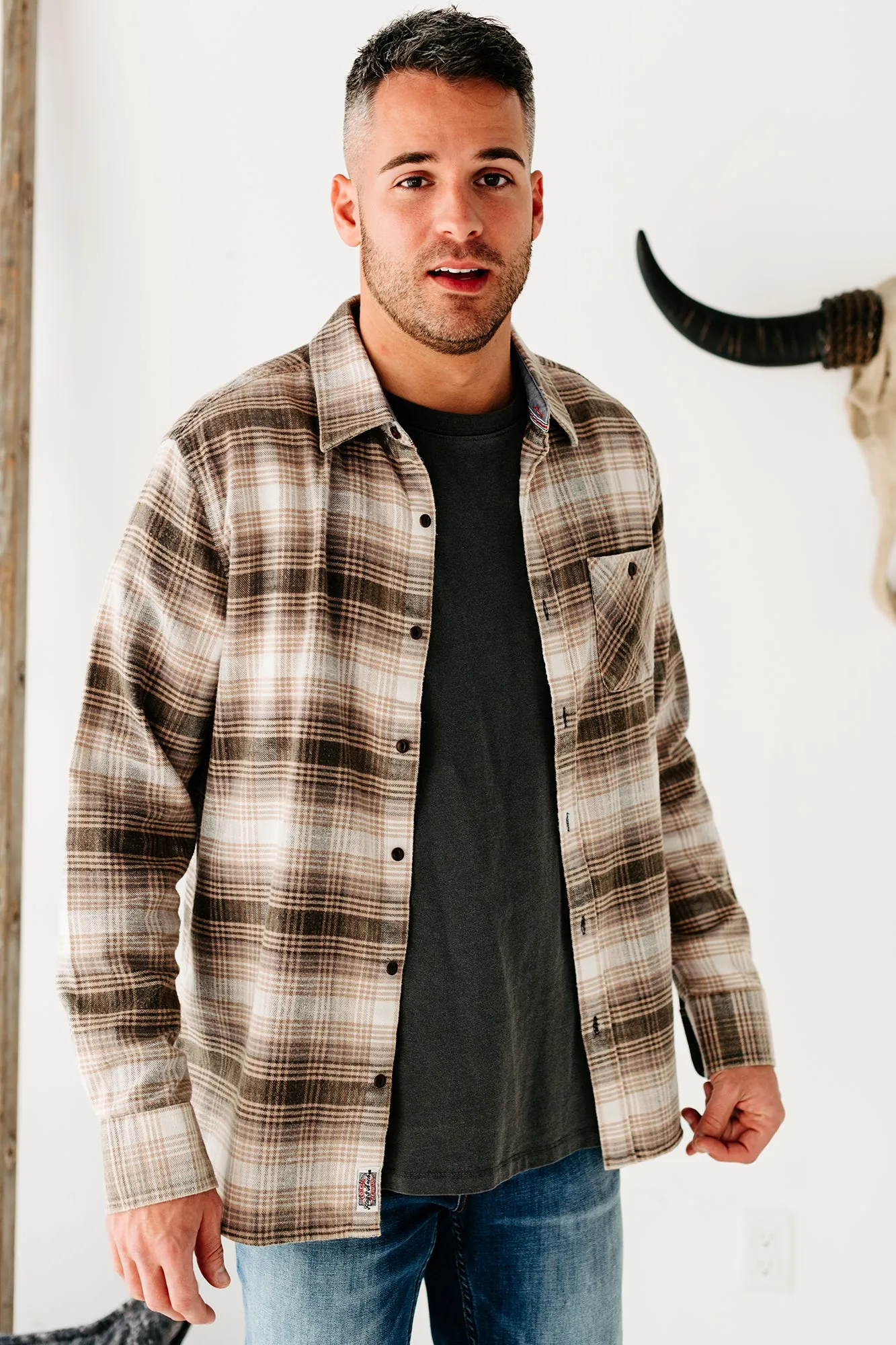Jayden Brushed Flannel Top (Brown/Cream)