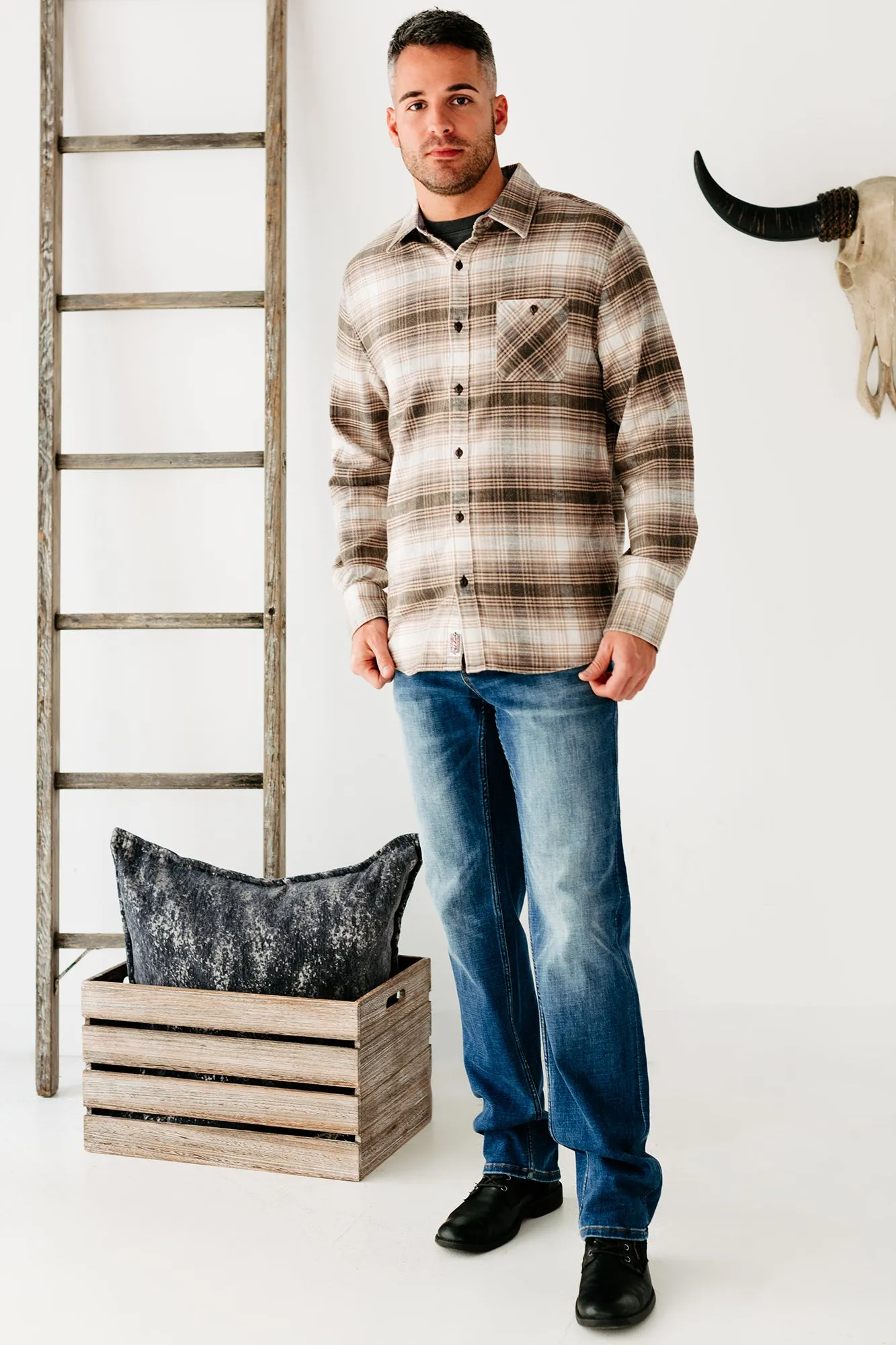 Jayden Brushed Flannel Top (Brown/Cream)