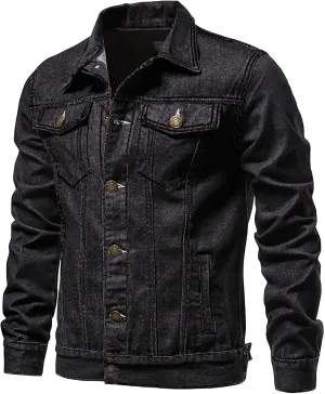 Jean Jacket for Men Classic Trucker Slim Fit Casual Outerwear Button Down Cowboy Cut Denim Jacket Coat with Pocket