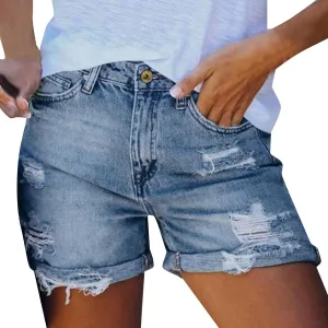 Jean Shorts for Women Casual Summer Frayed Denim Shorts High Waisted Distressed Ripped Jean Shorts Trendy Cut Off Shorts