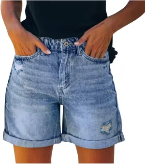Jean Shorts for Women Casual Summer Frayed Denim Shorts High Waisted Distressed Ripped Jean Shorts Trendy Cut Off Shorts