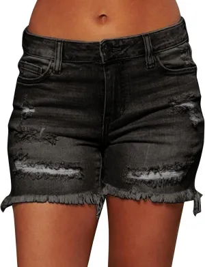 Jean Shorts for Women Casual Summer Frayed Denim Shorts High Waisted Distressed Ripped Jean Shorts Trendy Cut Off Shorts