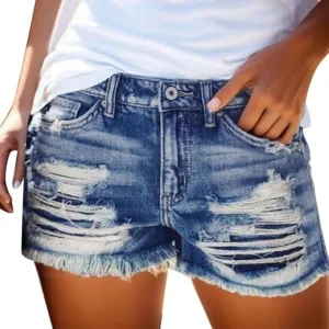 Jean Shorts for Women High Waisted Ripped Raw Hem Button Denim Shorts 2025 Summer Casual Shorts with Pockets Street Shorts Womens Workout Shorts with Pockets,Sky Blue,XXL