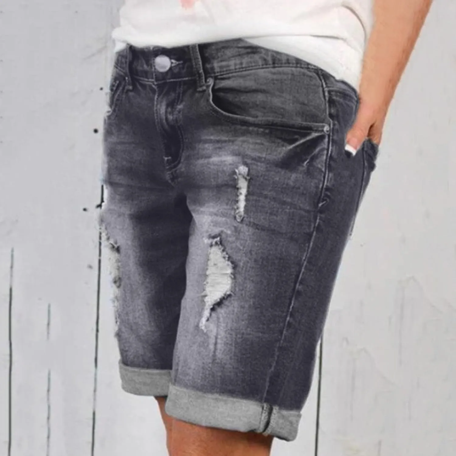 Jean Shorts Womens Stretchy High Waisted Ripped Denim Shorts Casual Trendy Distressed Cut Off Shorts Bermuda Biker Shorts