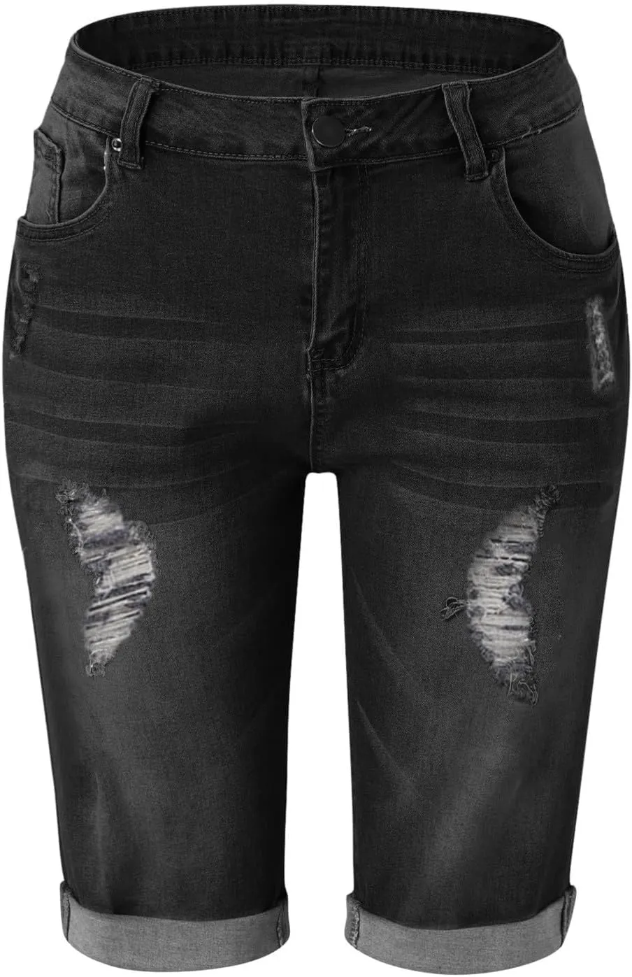 Jean Shorts Womens Stretchy High Waisted Ripped Denim Shorts Casual Trendy Distressed Cut Off Shorts Bermuda Biker Shorts