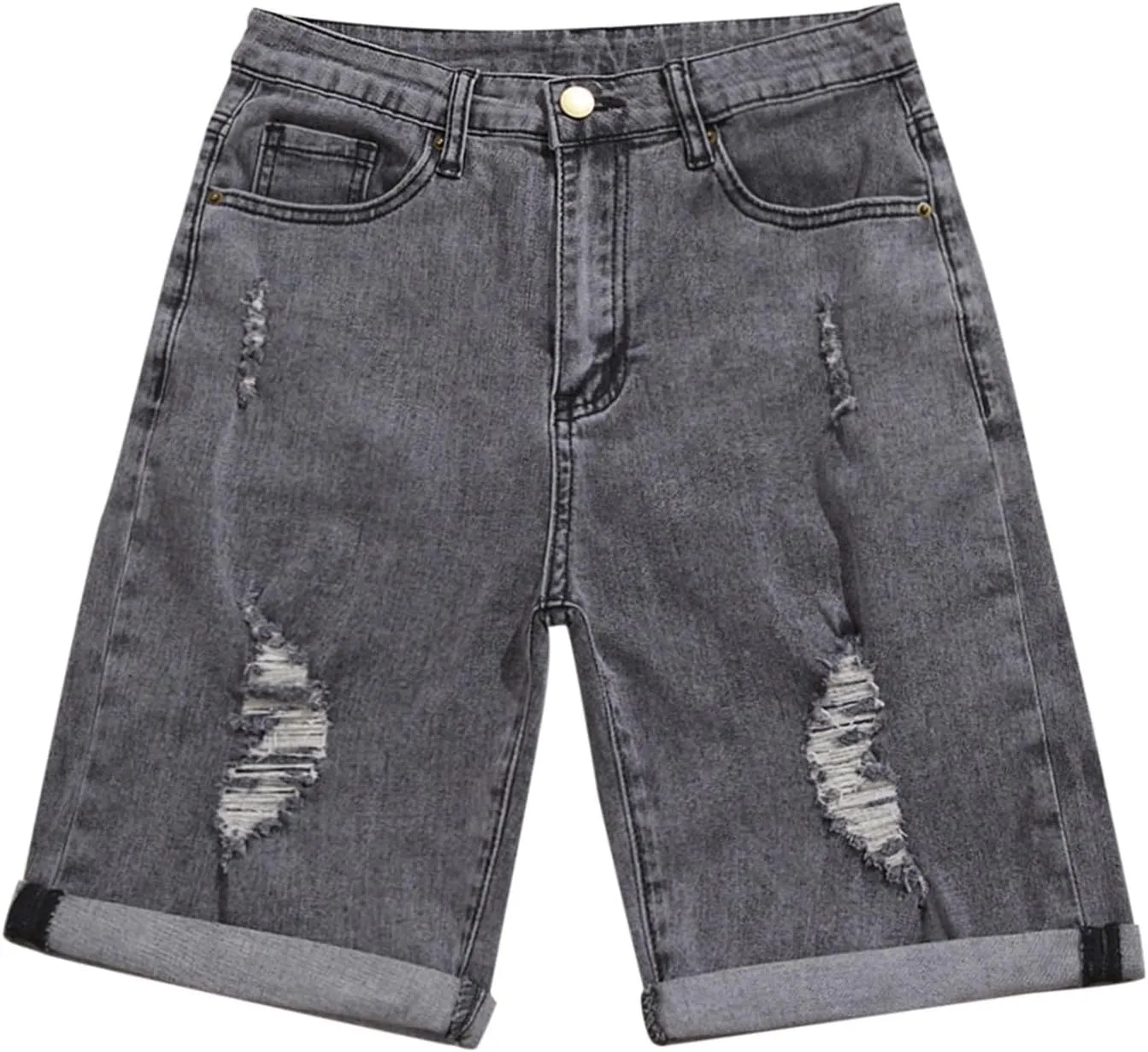 Jean Shorts Womens Stretchy High Waisted Ripped Denim Shorts Casual Trendy Distressed Cut Off Shorts Bermuda Biker Shorts