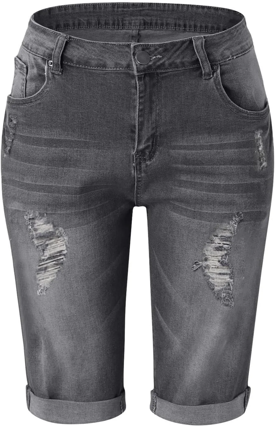 Jean Shorts Womens Stretchy High Waisted Ripped Denim Shorts Casual Trendy Distressed Cut Off Shorts Bermuda Biker Shorts