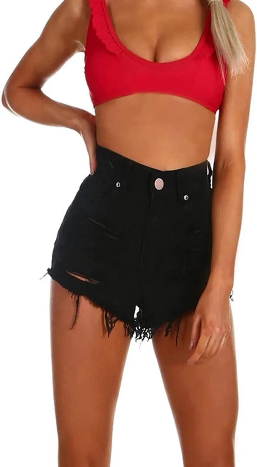 JEKE-DG Womens Ripped Denim Shorts High Waisted Raw Hem Distressed Denim Jeans Casual Sexy Denim Cutoff Shorts