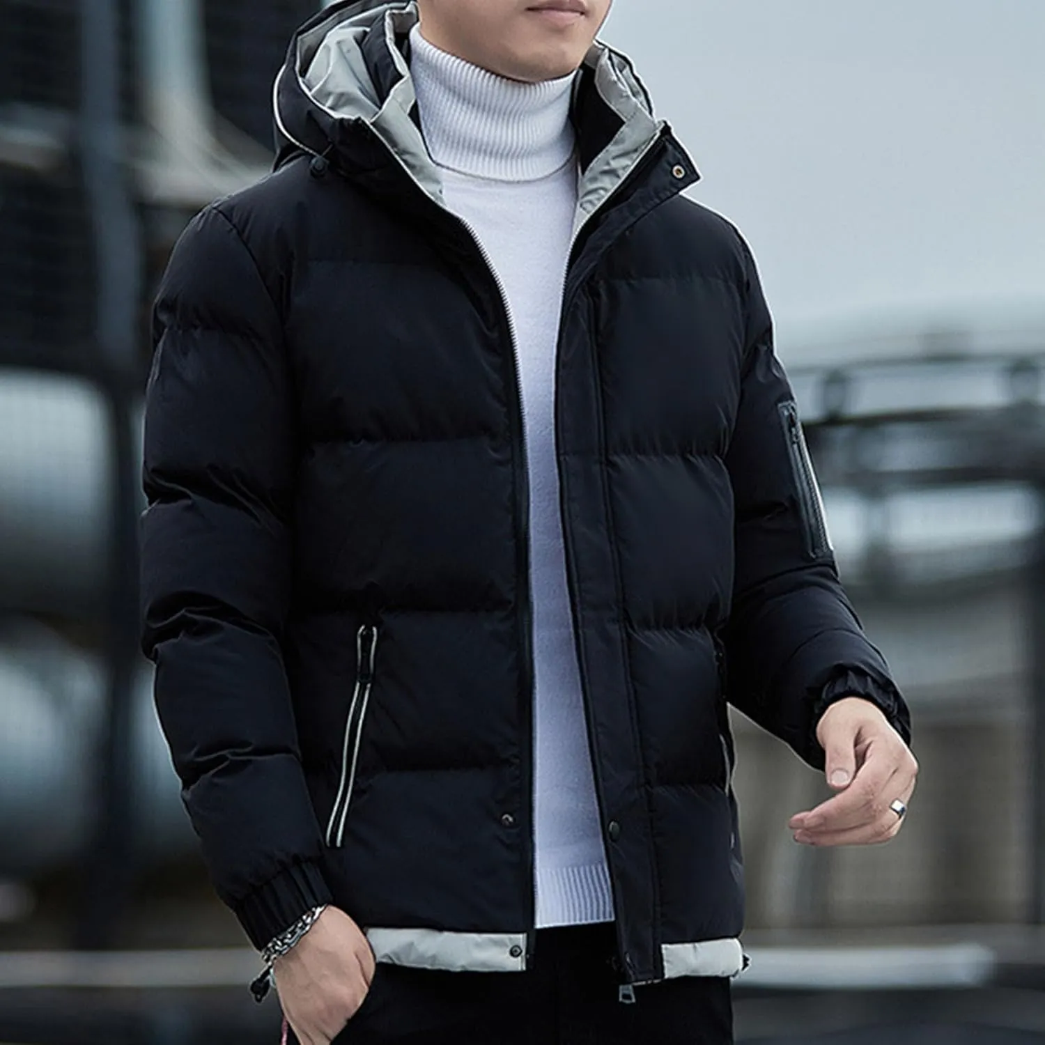 JEShifangjiusu Men Puffer Jacket Waterproof Winter Parka Jacket Warm Thicken Ski Coat Cotton Down Jackets Outerwear With Hood