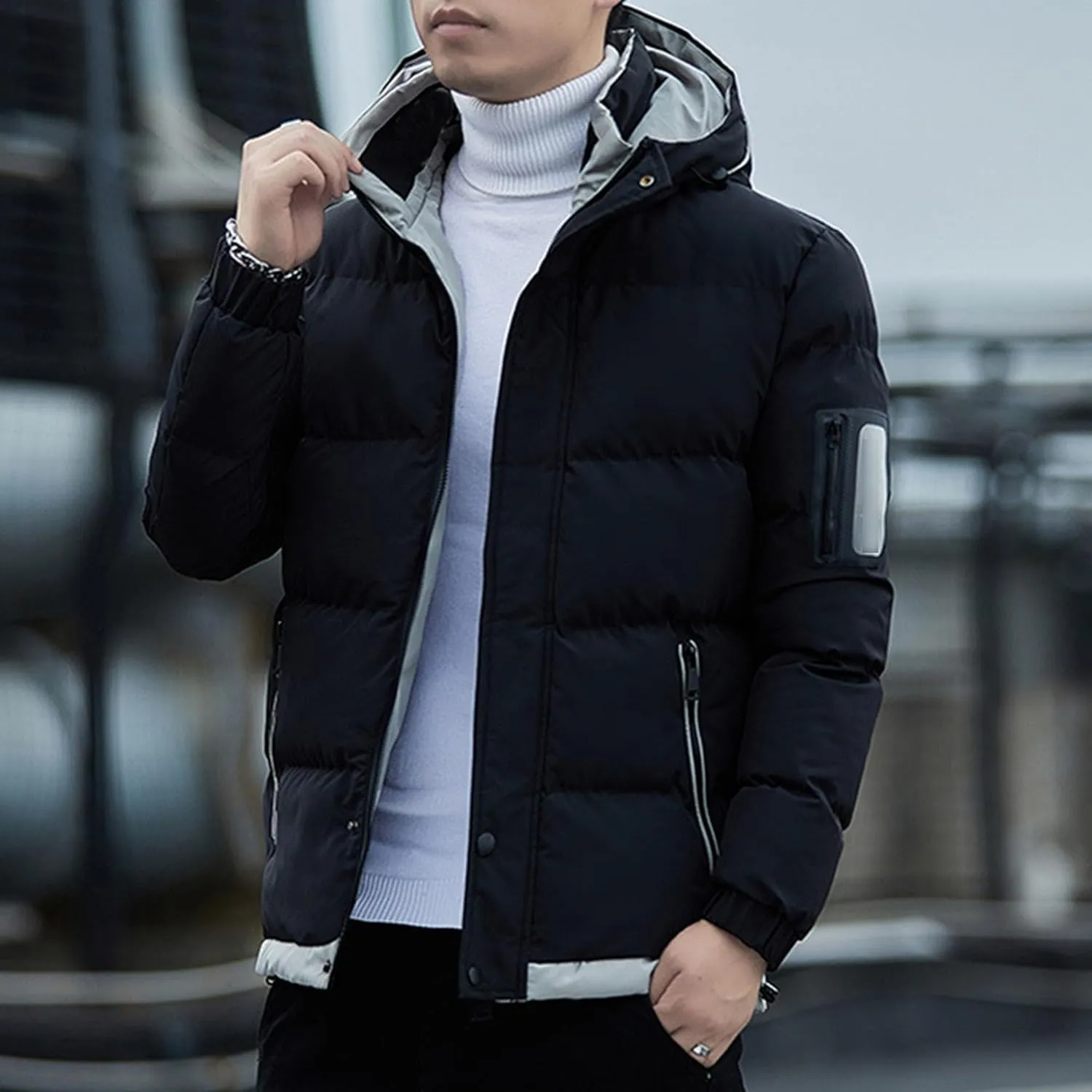 JEShifangjiusu Men Puffer Jacket Waterproof Winter Parka Jacket Warm Thicken Ski Coat Cotton Down Jackets Outerwear With Hood