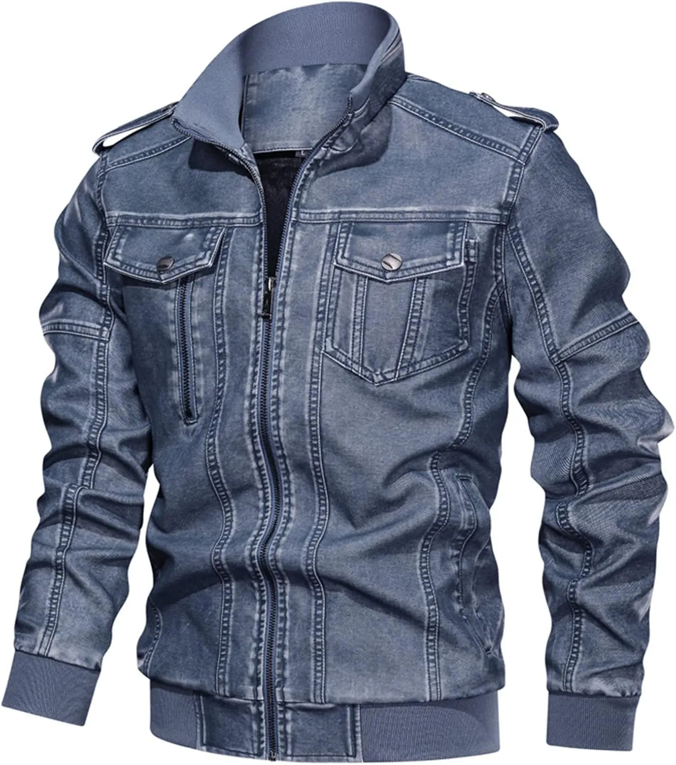 JEShifangjiusu Men'S Distressed Denim Jackets Classic Full Zipper Trucker Jean Coat Vintage Long Sleeve Jackets Outerwear